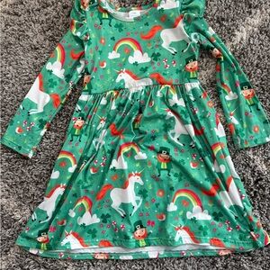 Green Unicorn and Rainbow Dress